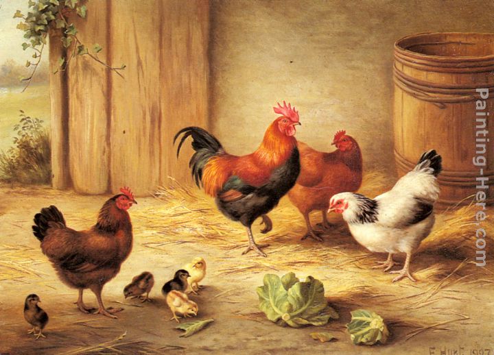 Chickens in a Barnyard painting - Edgar Hunt Chickens in a Barnyard art painting